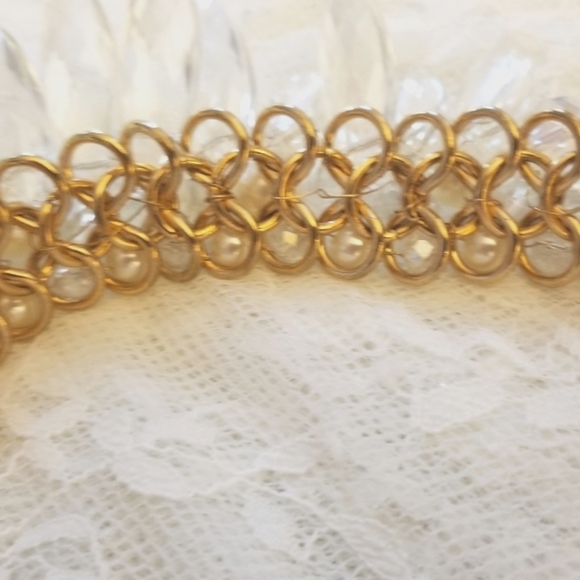 *SOLD* Woven Faceted Crystal Bead Pearl Necklace - Picture 8 of 8